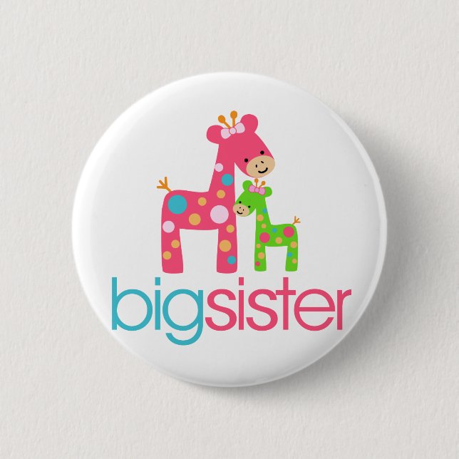Funky Giraffe Big Sister Tshirt Button (Front)
