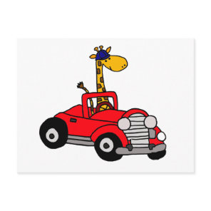 Funky Giraffe Driving Red Convertible Postcard