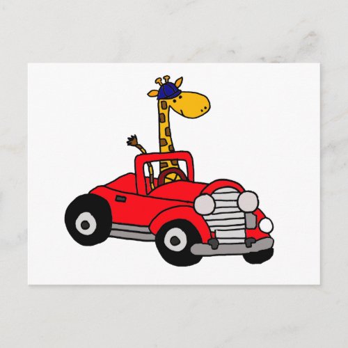 Funky Giraffe Driving Red Convertible Postcard