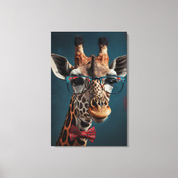 Funky Giraffe Hipster Funny Animal Portraits Canvas Print
