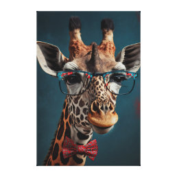 Funky Giraffe Hipster Funny Animal Portraits Canvas Print