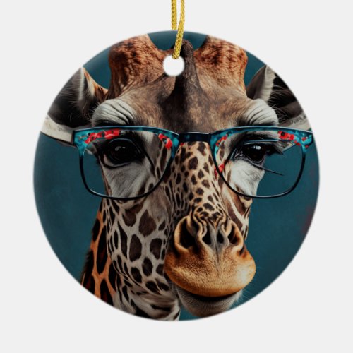 Funky Giraffe Hipster Funny Animal Portraits Ceramic Ornament