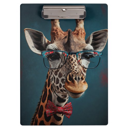 Funky Giraffe Hipster Funny Animal Portraits Clipboard