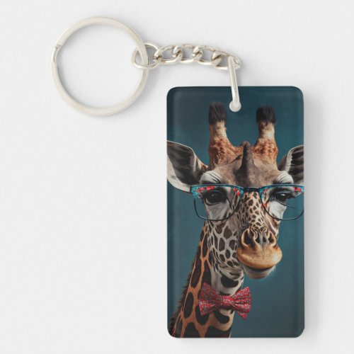 Funky Giraffe Hipster Funny Animal Portraits  Keychain