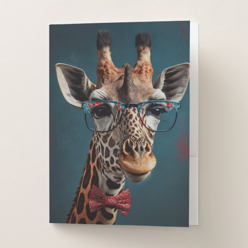 Funky Giraffe Hipster Funny Animal Portraits Pocket Folder