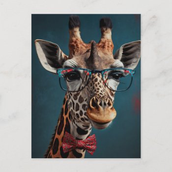 Funky Giraffe Hipster Funny Animal Portraits Postcard by azlaird at Zazzle