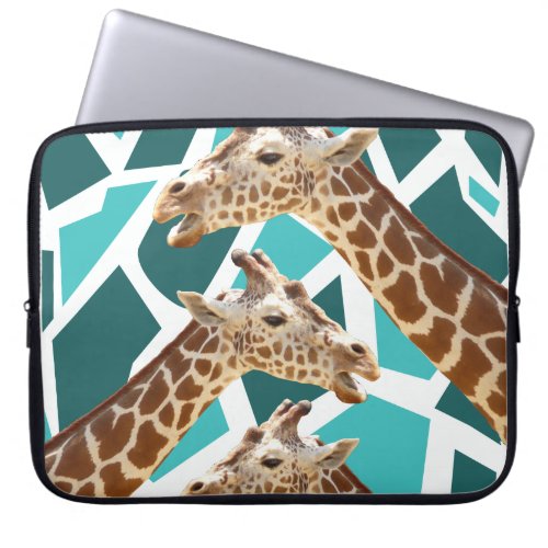 Funky Giraffe Print Teal Blue Wild Animal Pattern Laptop Sleeve
