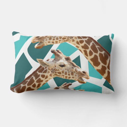 Funky Giraffe Print Teal Blue Wild Animal Pattern Lumbar Pillow