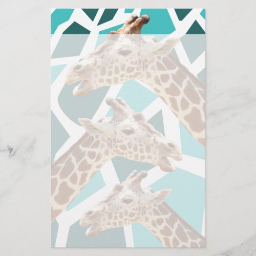 Funky Giraffe Print Teal Blue Wild Animal Pattern Stationery