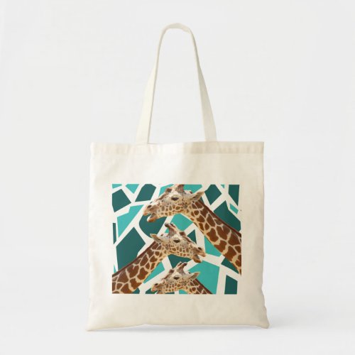 Funky Giraffe Print Teal Blue Wild Animal Pattern Tote Bag
