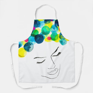 Funky girl cool hair watercolor apron
