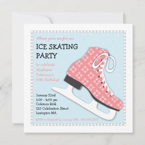 Funky Girl Ice Skating Birthday Party Custom Announcements