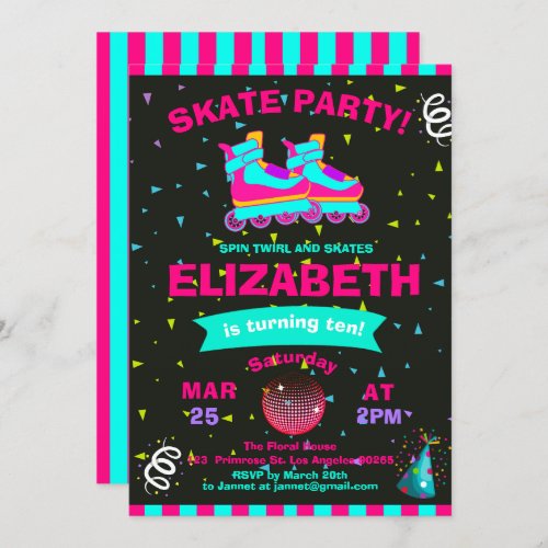 Funky Girl Roller Skate Chalkboard Birthday Party Invitation