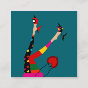 funky girl with colorful stockings square business card
