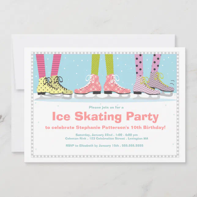 Funky Girls Ice Skating Birthday Party Invitation | Zazzle