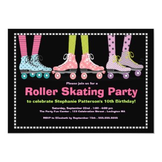 Funky Girls Roller Skating Birthday Party Card