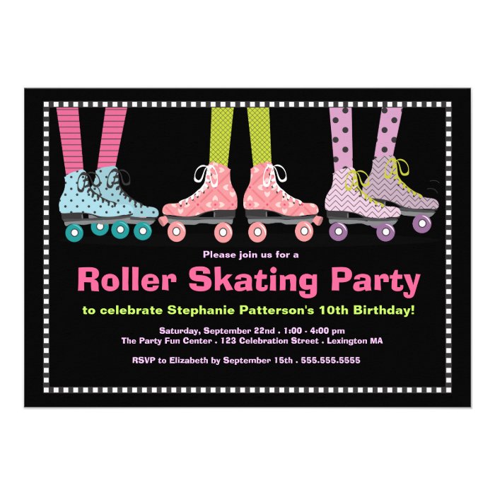 Funky Girls Roller Skating Birthday Party Personalized Invitation