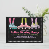 Funky Girls Roller Skating Birthday Party Invitation (Standing Front)