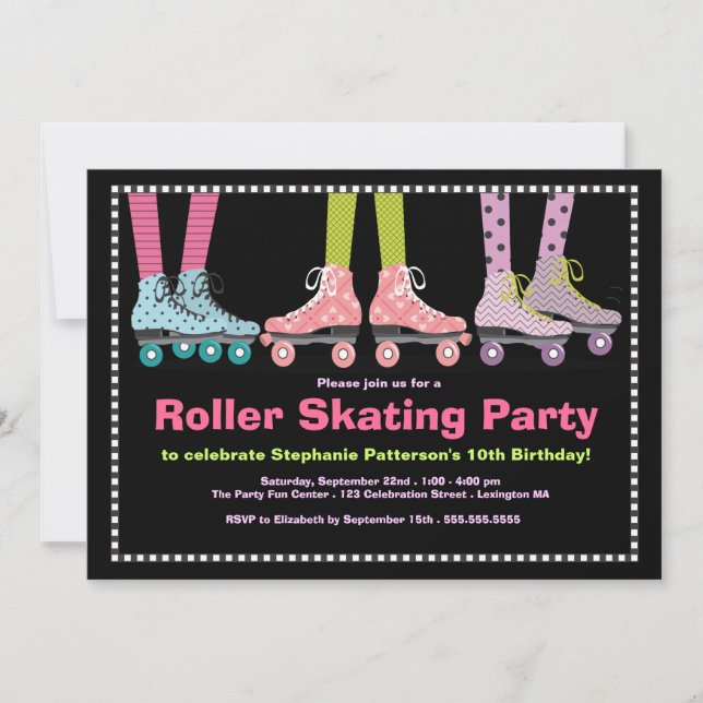 Funky Girls Roller Skating Birthday Party Invitation (Front)