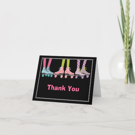 Funky Girls Roller Skating Thank You Notecard | Zazzle