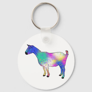 Funky Goat Colorful Splatter Paint Animal Art Keychain
