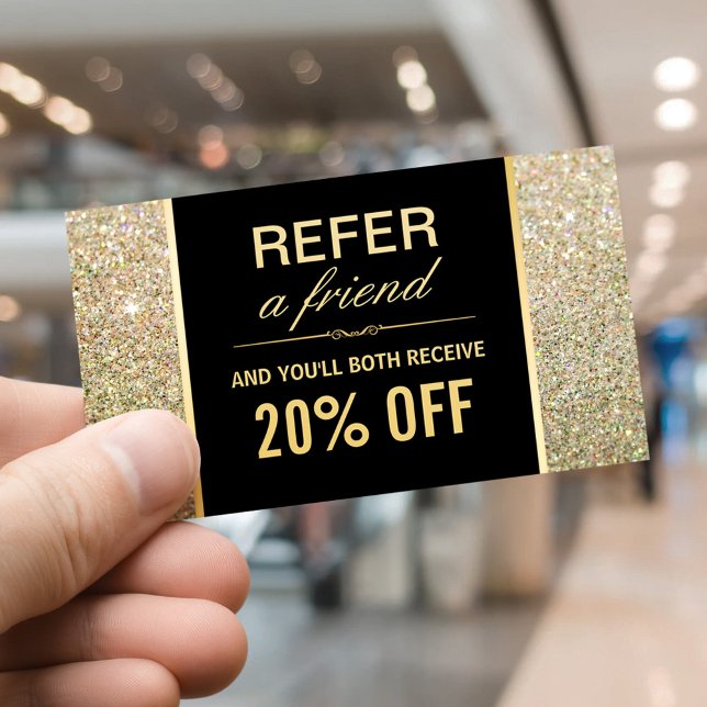 Funky Gold Glitter Beauty Salon Referral Card (Creator Uploaded)