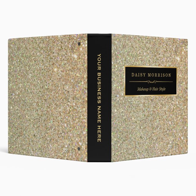 Funky Gold Glitter Makeup Artist Beauty Salon 3 Ring Binder (Background)