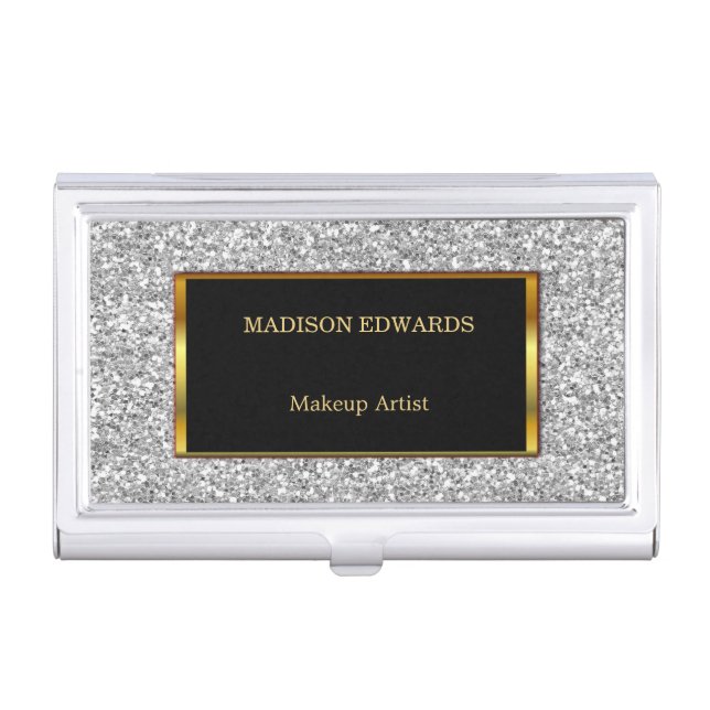 Funky Gold golden and silver Glitter  professional Business Card Holder (Front)
