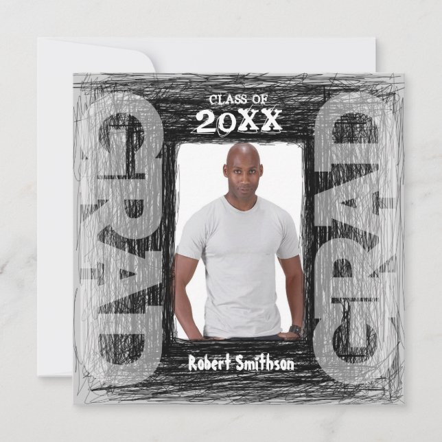 Funky Graduation Invitation Gray Scratch Square (Front)