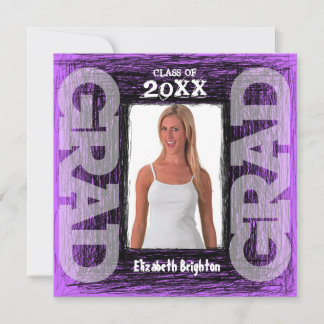Funky Graduation Invitation Purple Scratch Square