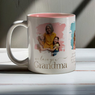 Funky Grandma 3 Photo Collage Faux Gold Two-Tone Coffee Mug