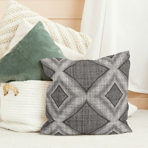 Funky Gray Faux Linen Look Geometric Art Pattern Throw Pillow