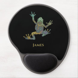 Funky Green and Gold Fractal Tree Frog with Name Gel Mouse Pad