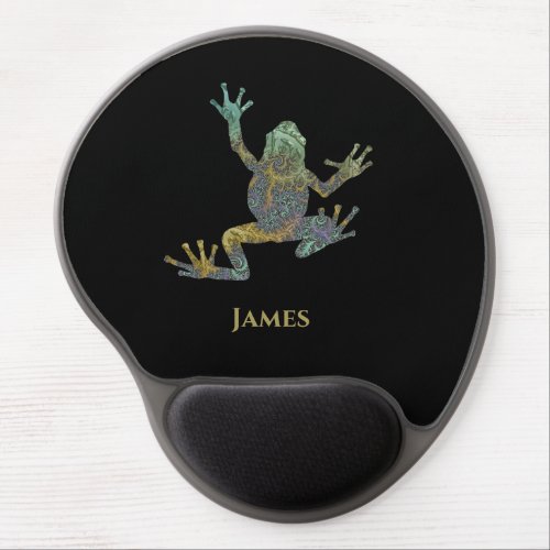 Funky Green and Gold Fractal Tree Frog with Name  Gel Mouse Pad