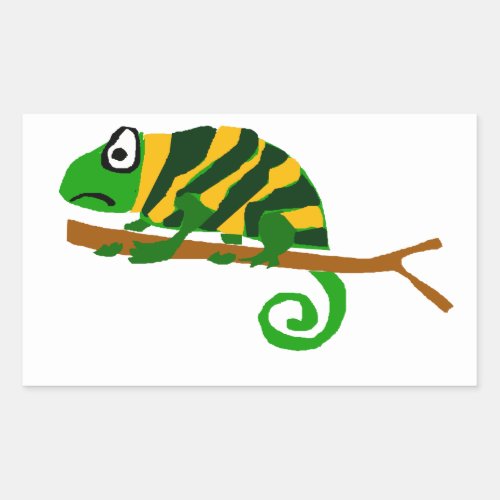 Funky Green and Yellow Chameleon Lizard Art Rectangular Sticker