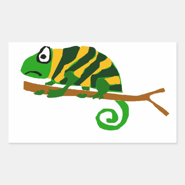 Funky Green and Yellow Chameleon Lizard Art Rectangular Sticker (Front)