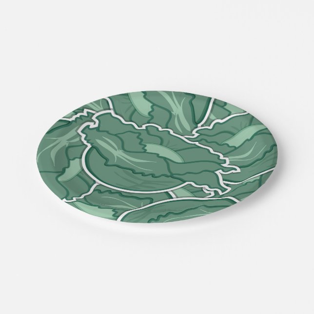 Funky green cabbage paper plates (Angled)