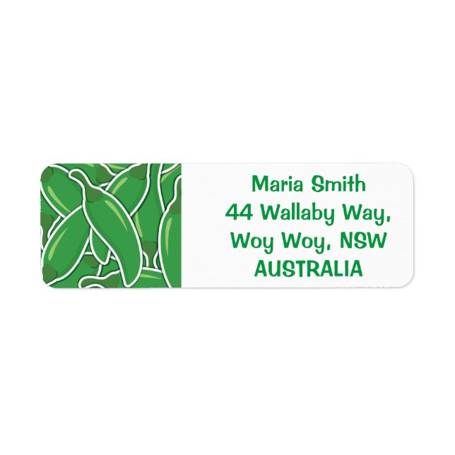 Funky green chilli peppers label (Front)