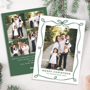 Funky Green Christmas Bow Ribbon 5 Photo Holiday Card