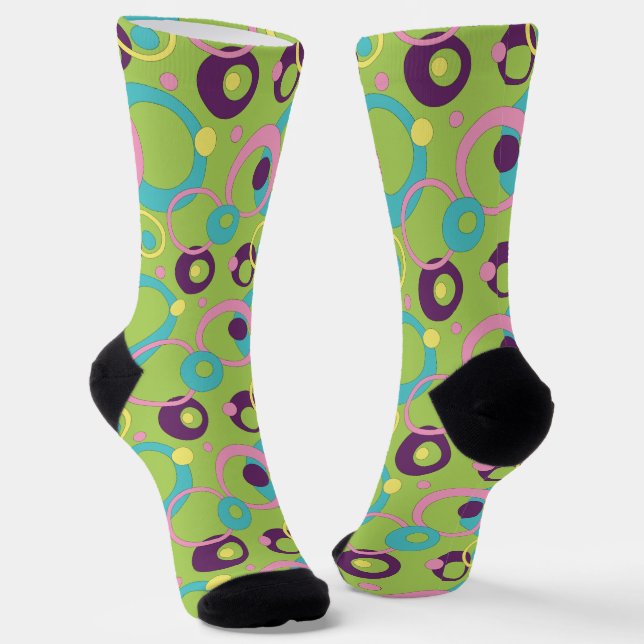 Funky Green Circles Houndstooth Socks (Angled)