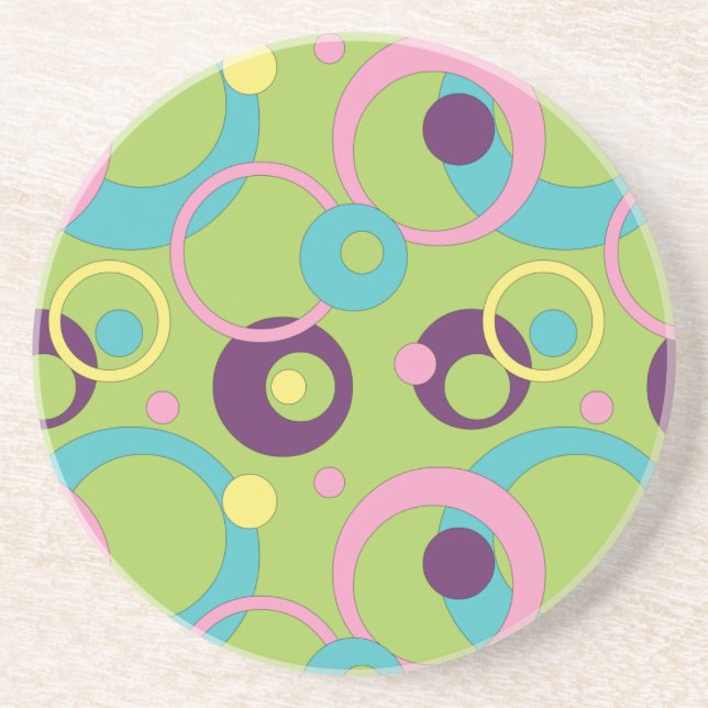 Funky Green Circles Sandstone Coaster (Front)