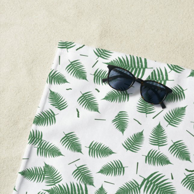 Funky Green Fern Pattern Beach Towel (In Situ)