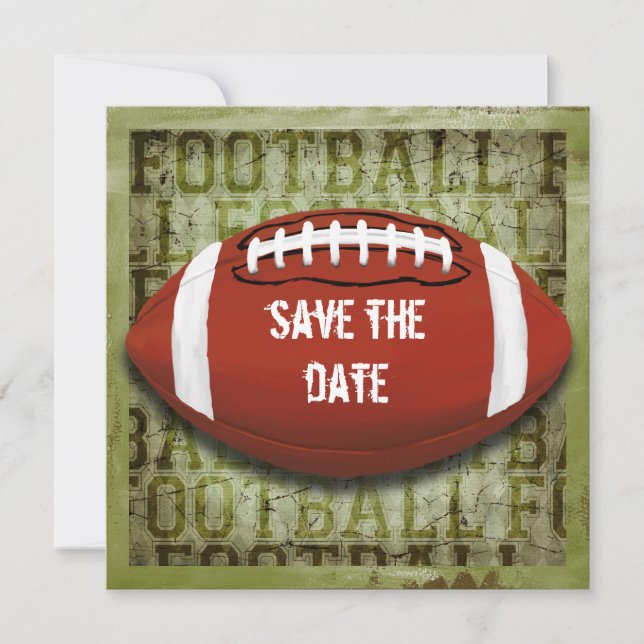 Funky Green Grunge Football Save The Date (Front)