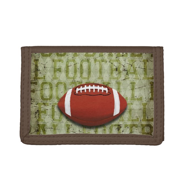 Funky Green Grunge Football Tri-fold Wallet (Front)