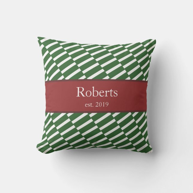 Funky Green Pattern Family Name and Year Modern Throw Pillow (Front)