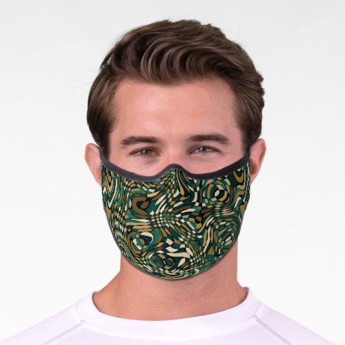 Funky Green Tan Brown Black Abstract Camouflage Premium Face Mask
