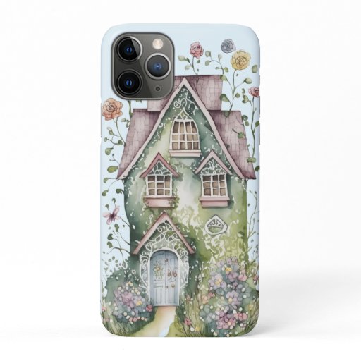 Funky green watercolor house flowers mullions iPhone 11 pro case