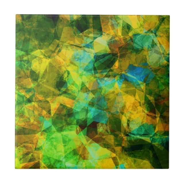 Funky Greens Modern Abstract Design Ceramic Tile (Front)