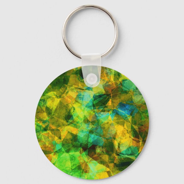 Funky Greens Modern Abstract Design Keychain (Front)