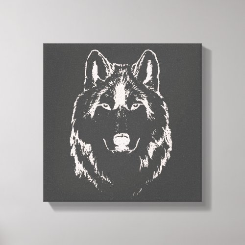 Funky Grey And White Wolf Face Head Sketch Canvas Print